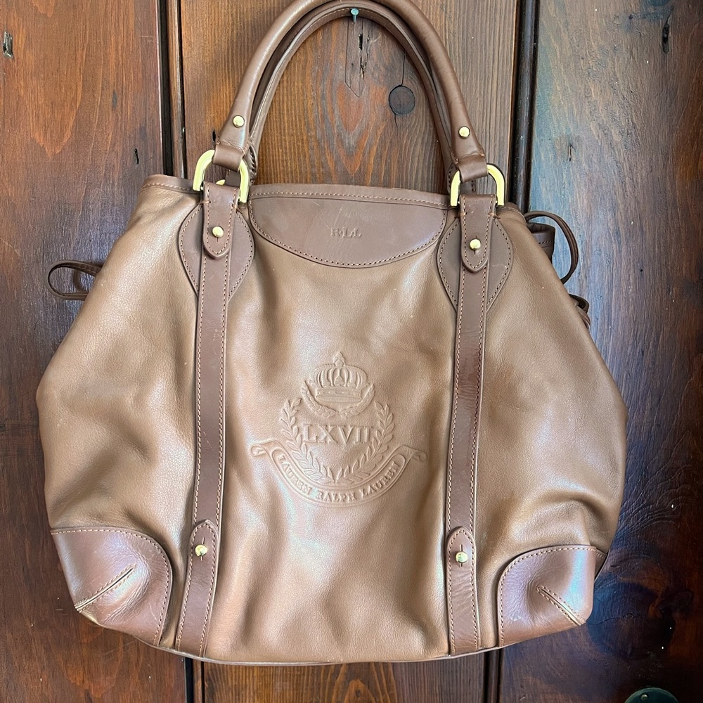 Lauren Ralph Lauren Brown Leather Tote with Embossed Crest